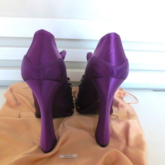 NIB PRADA SATIN MARY JANE PLATFORM PUMPS JEWELED HEEL - Picture 6 of 12